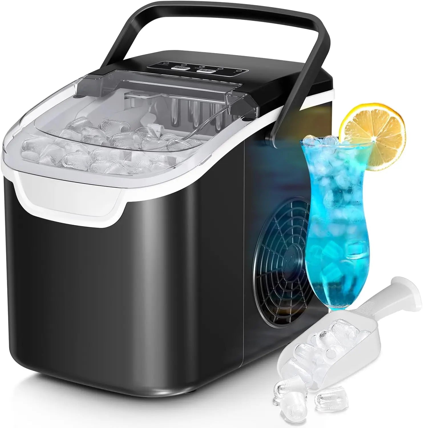 Countertop Ice Maker Machine, 8 Ice Cubes in 6 mins, 26lb/Day Ice with 2 Sizes- Portable Mini, Energy Saving & Basket/Scoop for