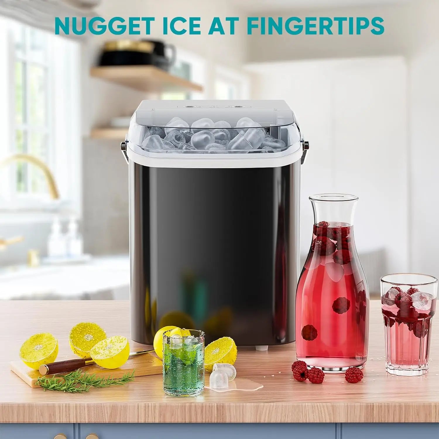 Ice Maker, Portable Countertop Icemaker Machine, Self Cleaning Quiet 2 Sizes Bullet Cubes Makers, Black