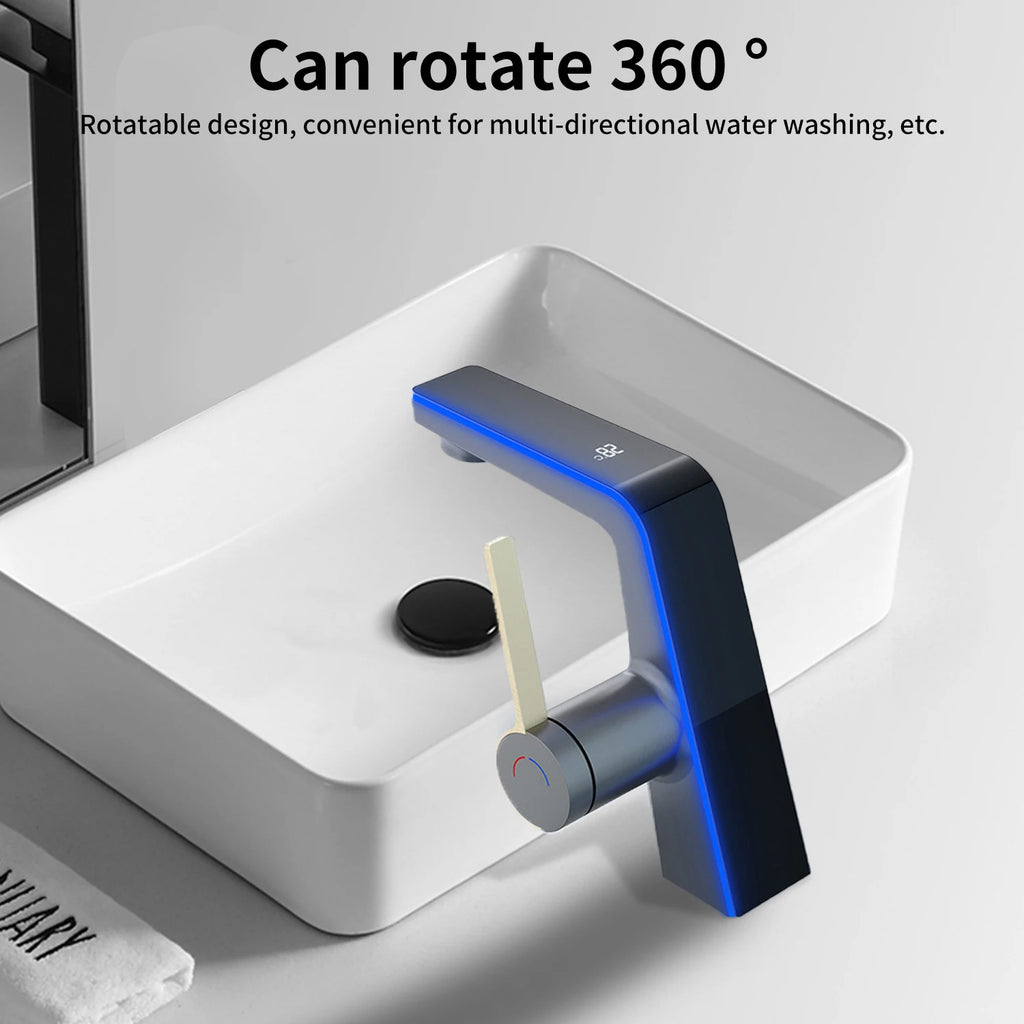 LED Digital Display High-end Temperature Display Basin Faucet Household Faucet Hot Cold Water Sink Mixer Wash Tap Single Hole