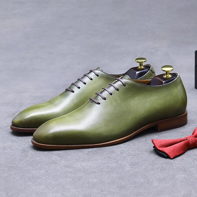 Mens Dress Shoes Fashion Pointed Toe Men's Business Casual Shoes Green Khaki Leather Oxfords Shoes Zapatos De Hombre