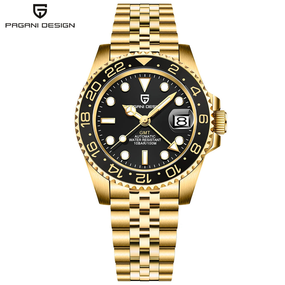 PAGANI DESIGN Top Brand Men Mechanical Wristwatches Luxurys Ceramic Bezel GMT Watches Automatic 100m Waterproof Watch for Men