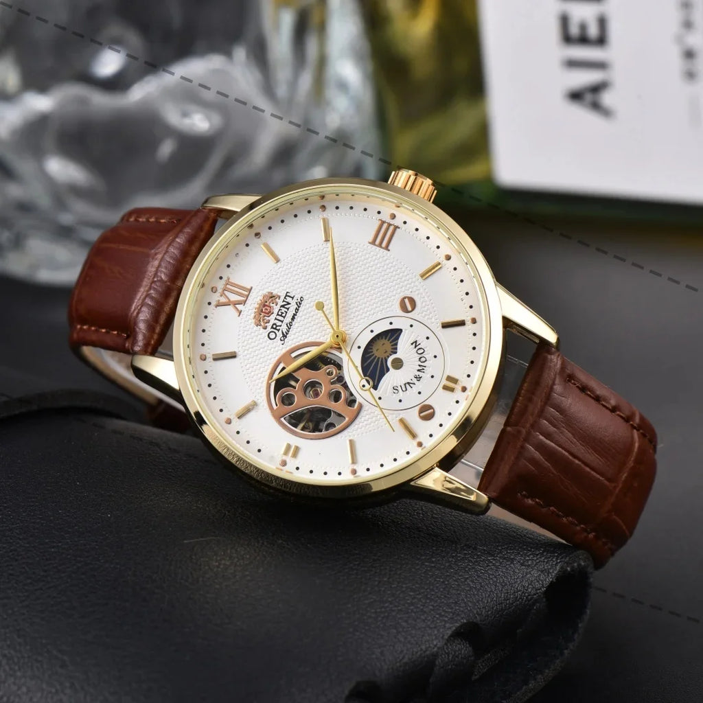 Orient Series Sports Sun, Moon, and Stars Skeleton Mechanical Men's Sports Watch Full Functionality World Time