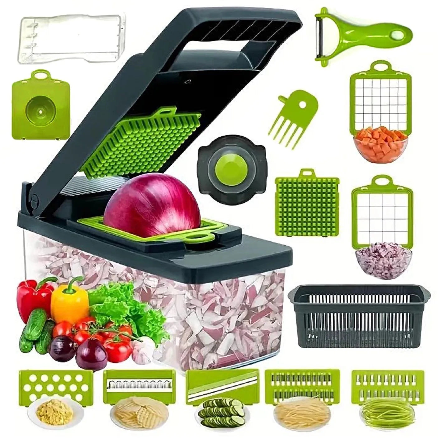 14/16 in 1 Multifunctional Vegetable Chopper Handle  Grate Food Chopper Kitchen Vegetable Slicer Dicer Cut Potato Shredder