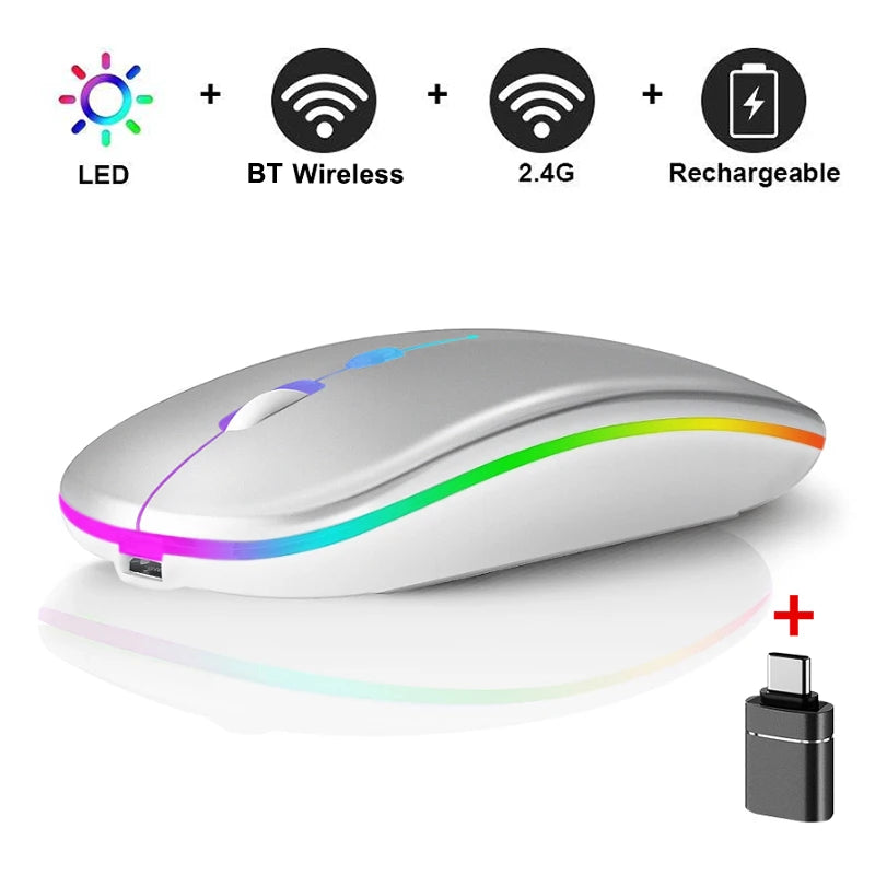 LED Wireless Mouse Bluetooth-compatible 2.4GHz Slim Rechargeable Silent Mice RGB Ergonomic Gaming mouse for Computer Laptop PC