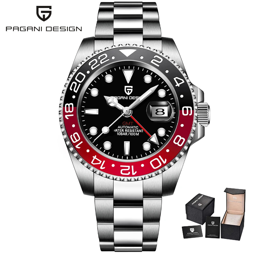 PAGANI DESIGN 2026 40MM Luxury Men GMT Automatic Machinery Watch Ceramic Bezel Jubilee Strap Sapphire Waterproof Watches for men