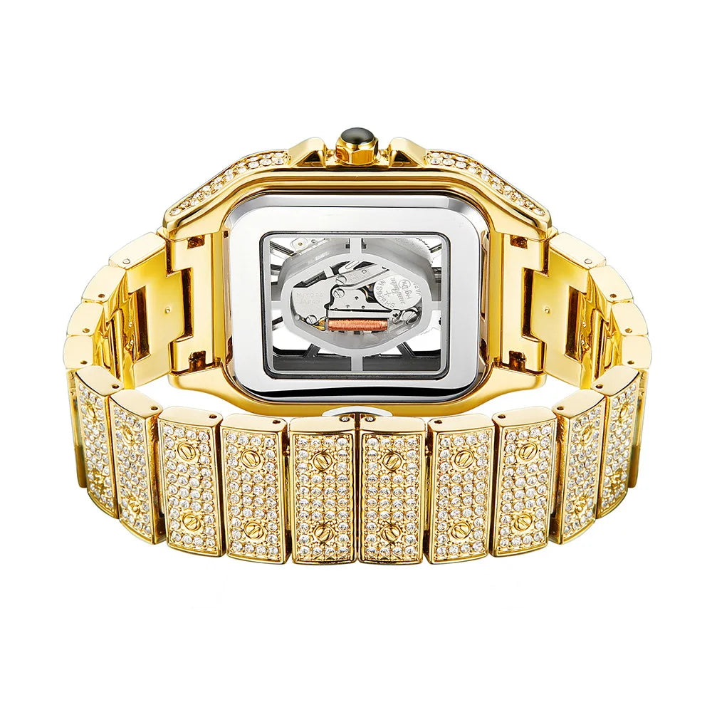TOP brand watches Fashion Square Men's Watches Luxury Hollow Hip Hop Full Diamond Metal Waterproof Male Quartz Clock Watch Gift