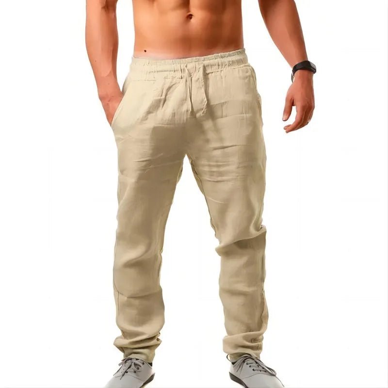 2025 new men's cotton and linen pants, loose and cool casual pants, elastic waist pants, casual oversized street wear, lightweig