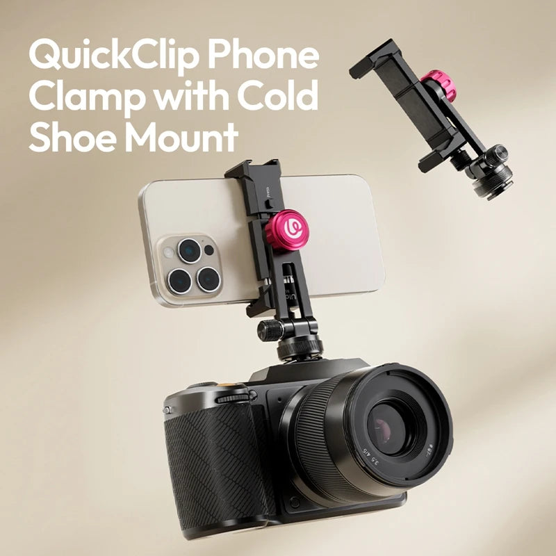Ulanzi MA61 QuickClip Phone Clamp with Cold Shoe Mount with 360° Rotation 1/4" Screw 65-90mm Width for Tripod Video Light Mount