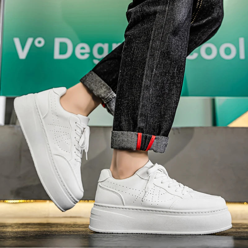 Spring Men's Shoes, New Breathable White Sneakers, Versatile Thick-soled Height-increasing Sports Shoes, and Casual Sneakers