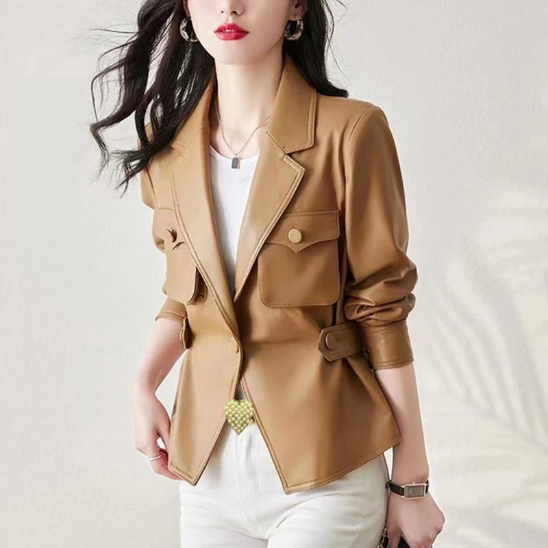 Ropa De Mujer White Jackets For Women Female Blazer Coat Ladies Fashion Loose Style Big Pocket Slim Waist Pink Khaki Short Veste