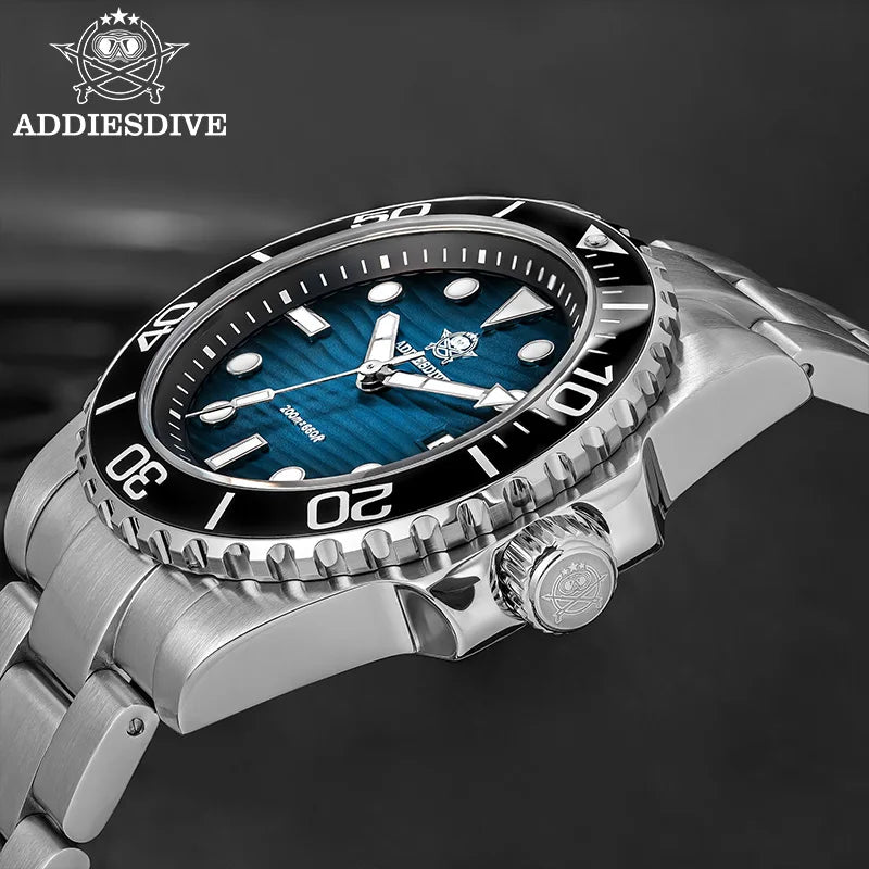 ADDIESDIVE New Men's Quartz Watch 316L Stainless Steel BGW9 Luminous 100m Waterproof Diving Wristwatch 41mm Outdoor Sports Watch