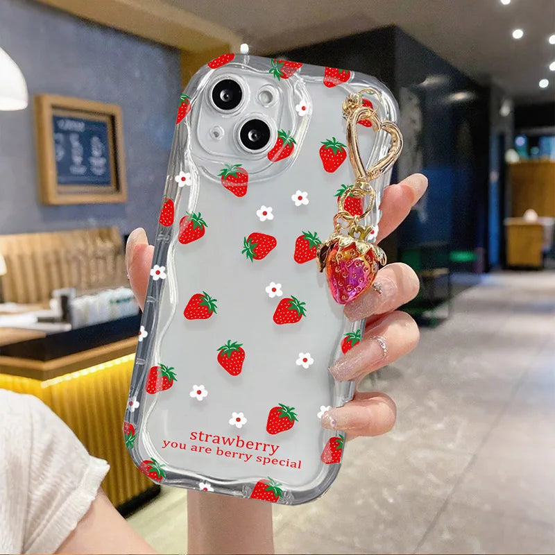 Strawberry Flower Pendant Case For Realme 15 13 14 Pro Plus 12 12X C71 C67 8i 8 C15 C12 C25 C25S C11 11 5G 7 6 5 Pro Phone Cover