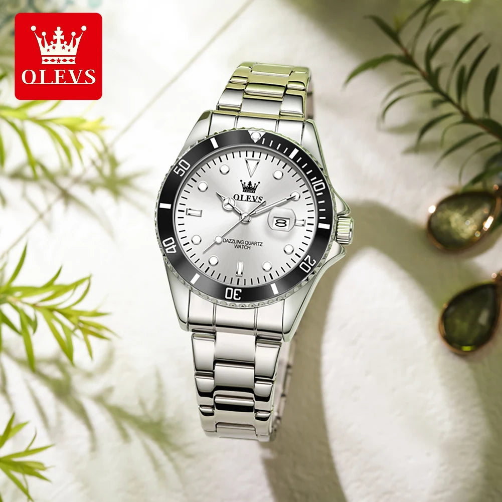 OLEVS 5885 Original Women Watch Top Luxury Quartz Watch Classic Green Dial Waterproof Luminous Date Watch Women Authentic Watch