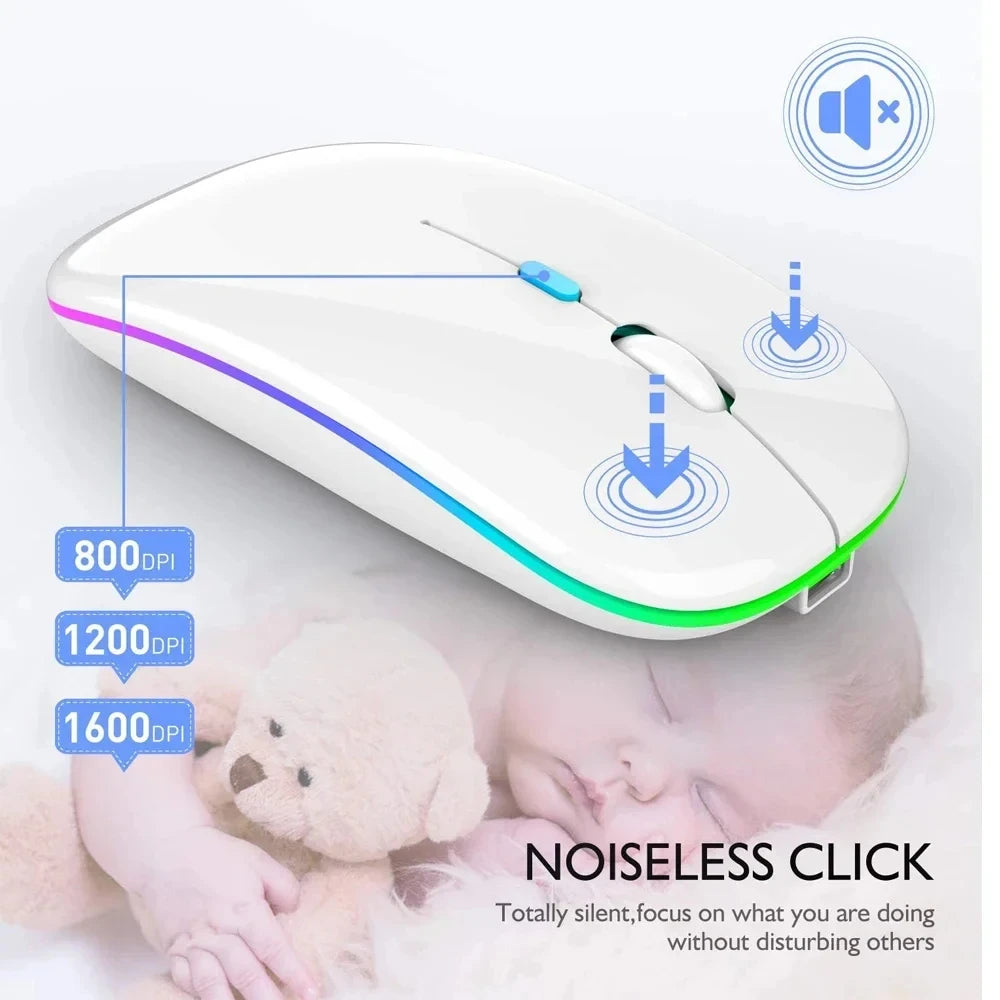 HOMEFISH PHONEPACE Dual Mode Wireless Mouse Bluetooth 2.4G Rechargeable Silent LED Backlit Optical Mice for Laptop PC Computer