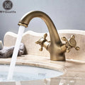 Antique Brass Basin Faucet Dual Handle Single Hole Deck Mounted Brass Bathroom Vanity Sink Mixers Hot and Cold Tap