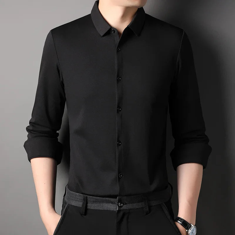 Top Grade Mulberry Silk 5.2% New Slim Fit Fashion Designer Brand Luxury Men Shirts 2025 Long Sleeve Plain Casual  Mens Clothes