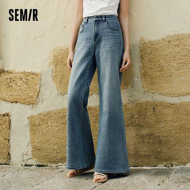 Semir Jeans Women Wide Leg Flared Pants 2025 New Summer Loose Fit Casual Long Denim