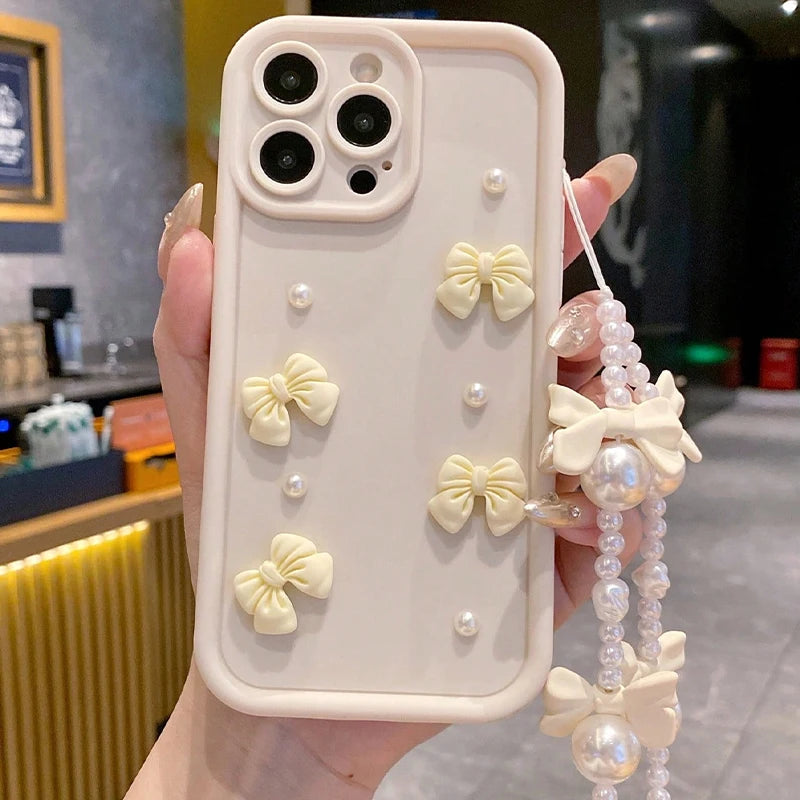 3D Bowknot Pearl Silicone Phone Case For Huawei Nova Y91 Y90 Y61 Y71 Y72 Y70 Y9A Y7A Y6S Y8S Y9S Y6P Y8P P Smart Z 2021 Cover