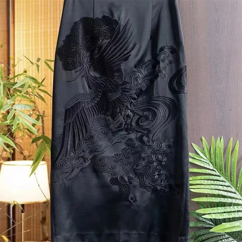 Skirts for Women Spring and Autumn Chinese Style Three-dimensional Embroidery Double-layer Split Waist Cover Belly Skirt 2025