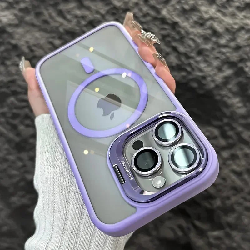 Luxury Glass Lens Protect Magnetic Phone Case For iPhone 16 17 15 14 13 12 11 Pro Max Funda For Magsafe Stand Shockproof Cover