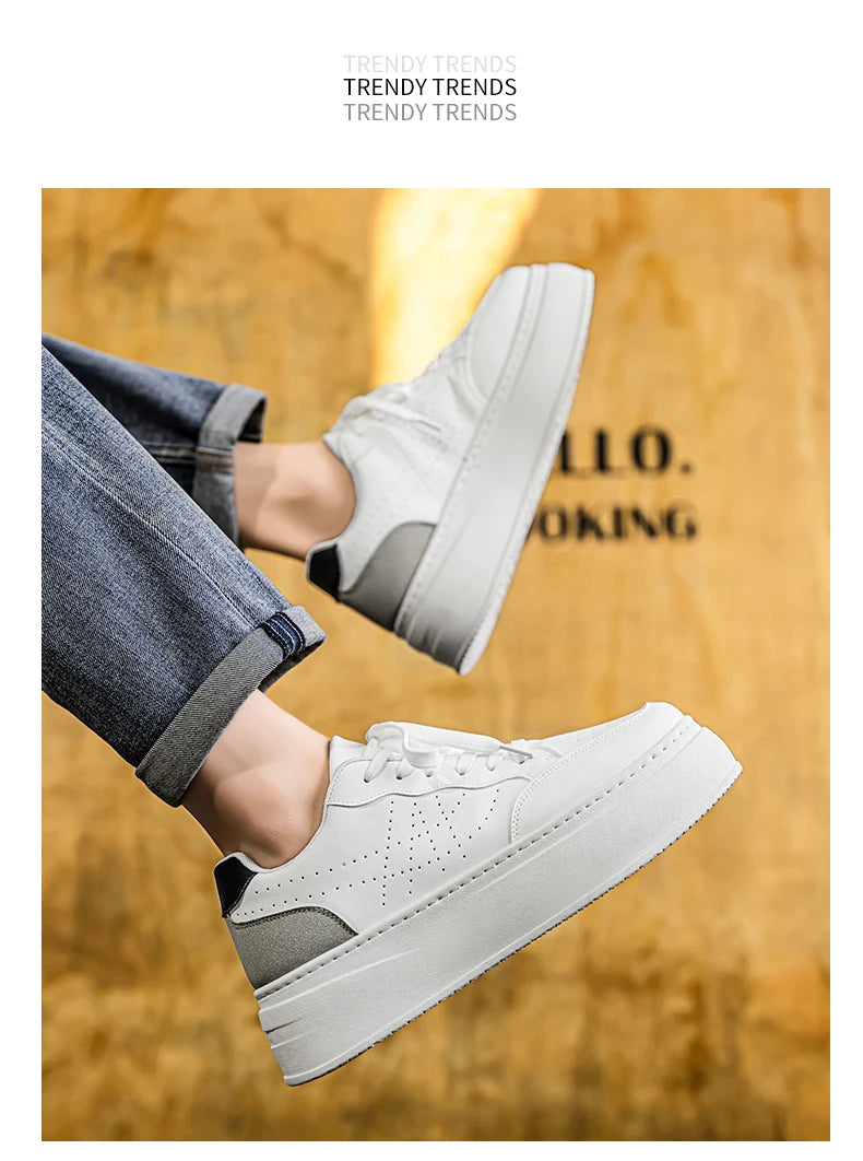 Spring Men's Shoes, New Breathable White Sneakers, Versatile Thick-soled Height-increasing Sports Shoes, and Casual Sneakers