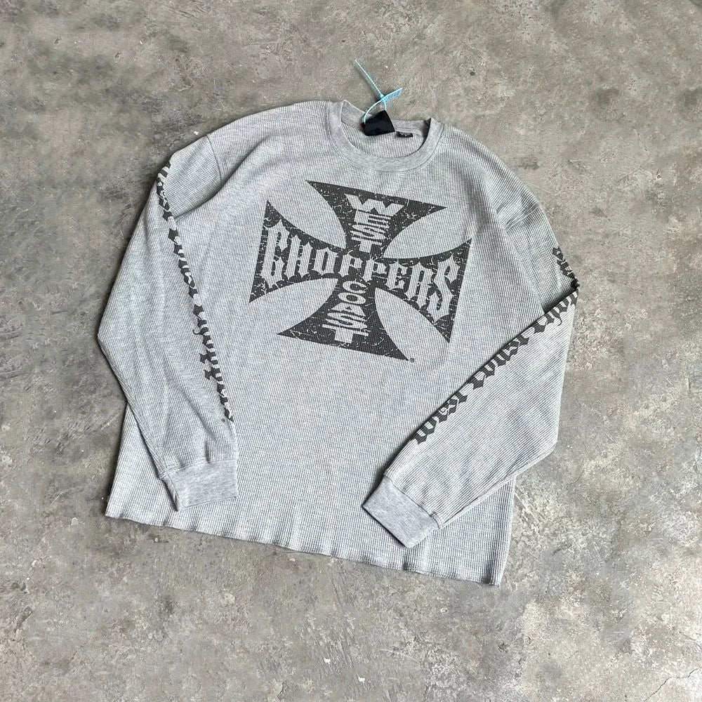 Yao Fashion Vintage Loose Streetwear HipHop Sanskrit Logo Print Tee High Quality Long Sleeve Oversize Y2k T Shirt For Men