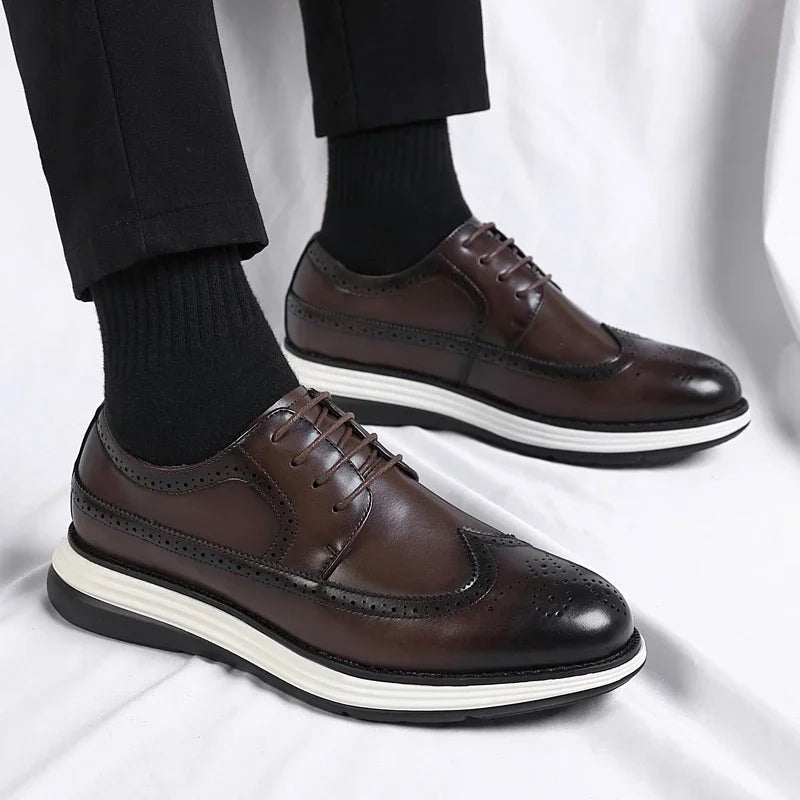 2025 New Casual Leather Lace-Up Men's Business Shoes Fashion  Soft Bottom Minimalist Shoes Design & Thick Sole for Everyday Use