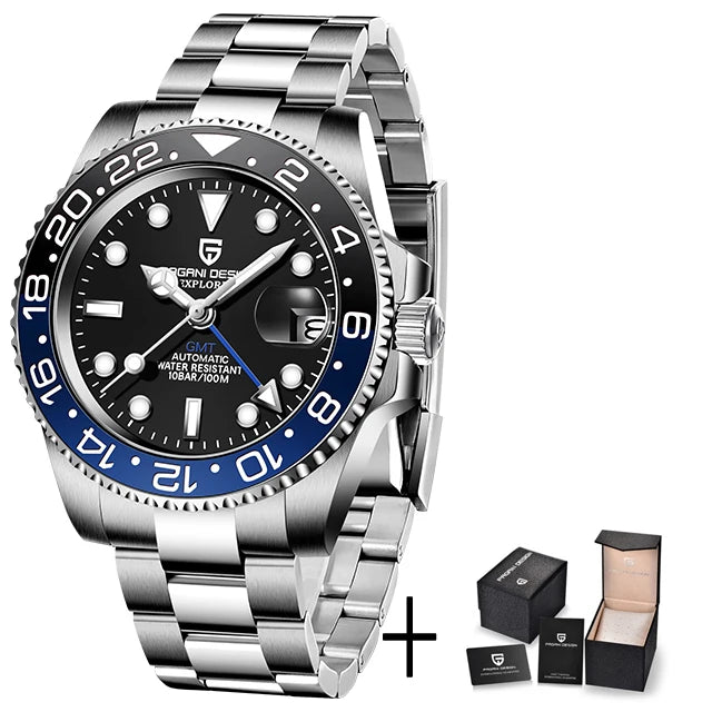 PAGANI DESIGN 2026 40MM Luxury Men GMT Automatic Machinery Watch Ceramic Bezel Jubilee Strap Sapphire Waterproof Watches for men