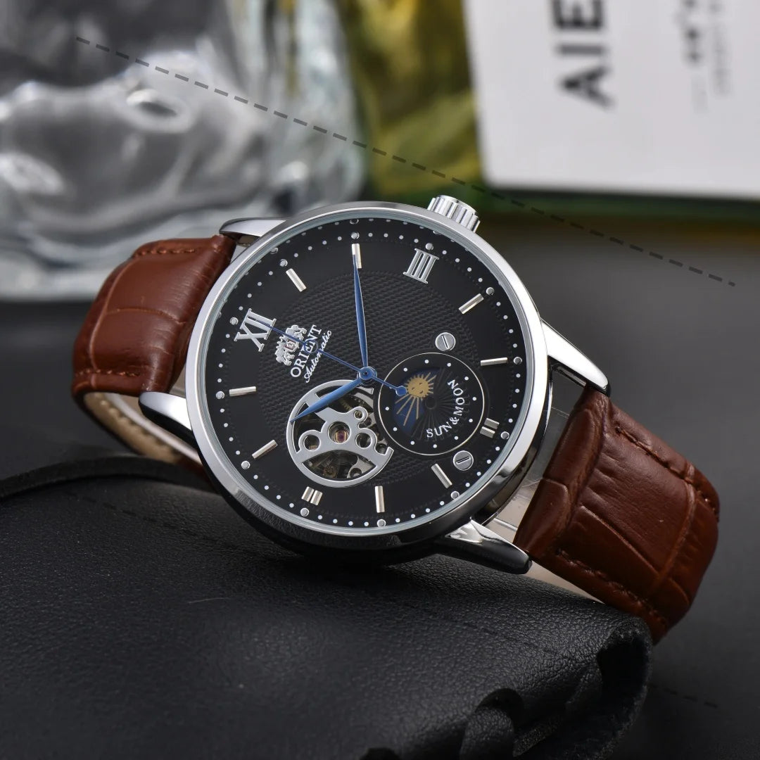Orient Series Sport Skeleton Mechanical Men's Sun, Moon, and Stars Watch Ultra-Thin Full Functionality World Time
