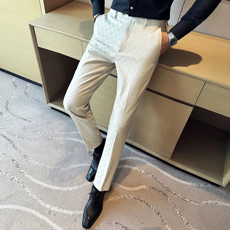 Men's Suit Pants Fashionable Slim Fit Business Social Office Formal Pants Wedding Social Party Men's Checkered Suit Pants