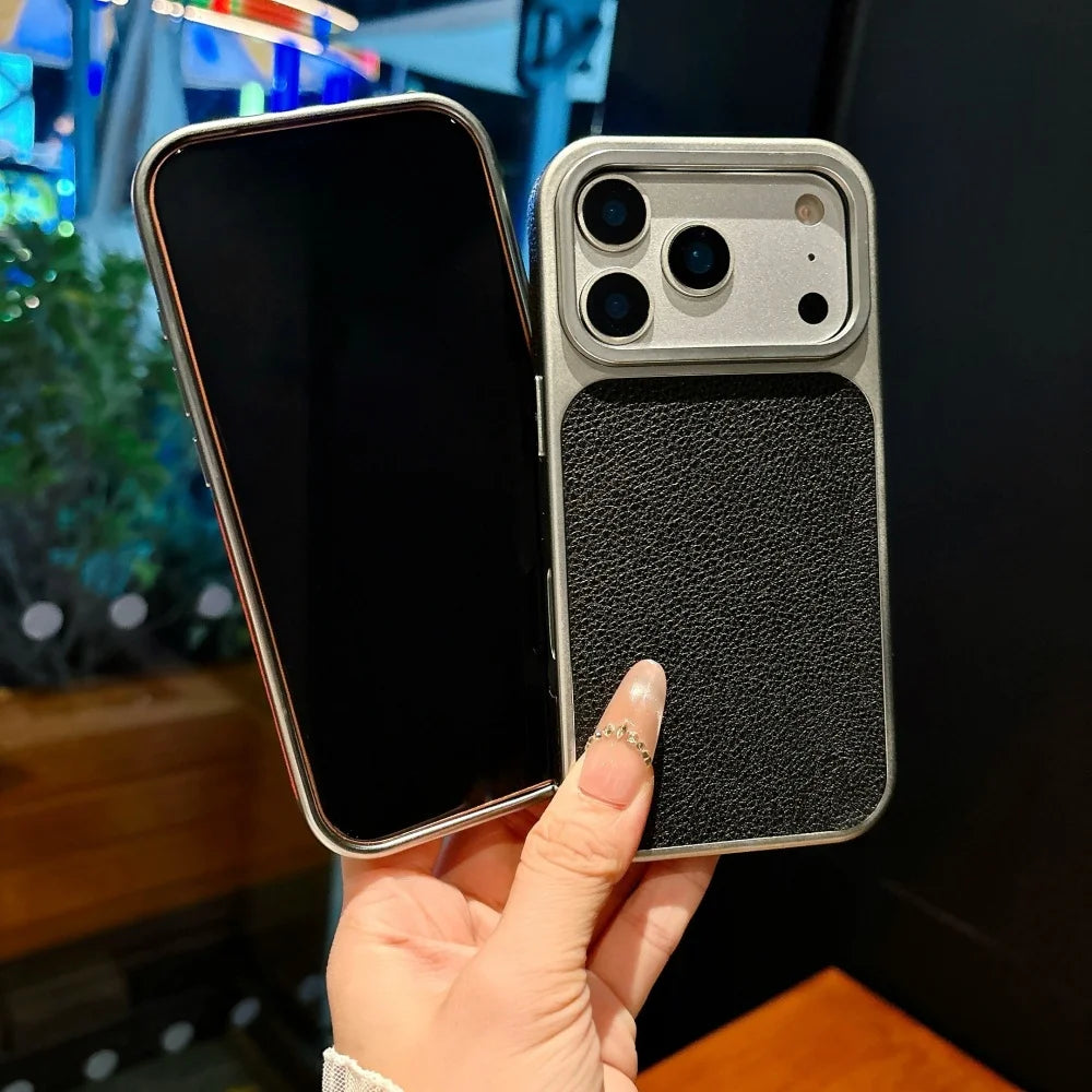 Business Plating Frosted Faux Leather Phone Case For iPhone 17 Pro Max 16 15 14 Plus 13 Pro Max 17 Air Shockproof Phone Cover