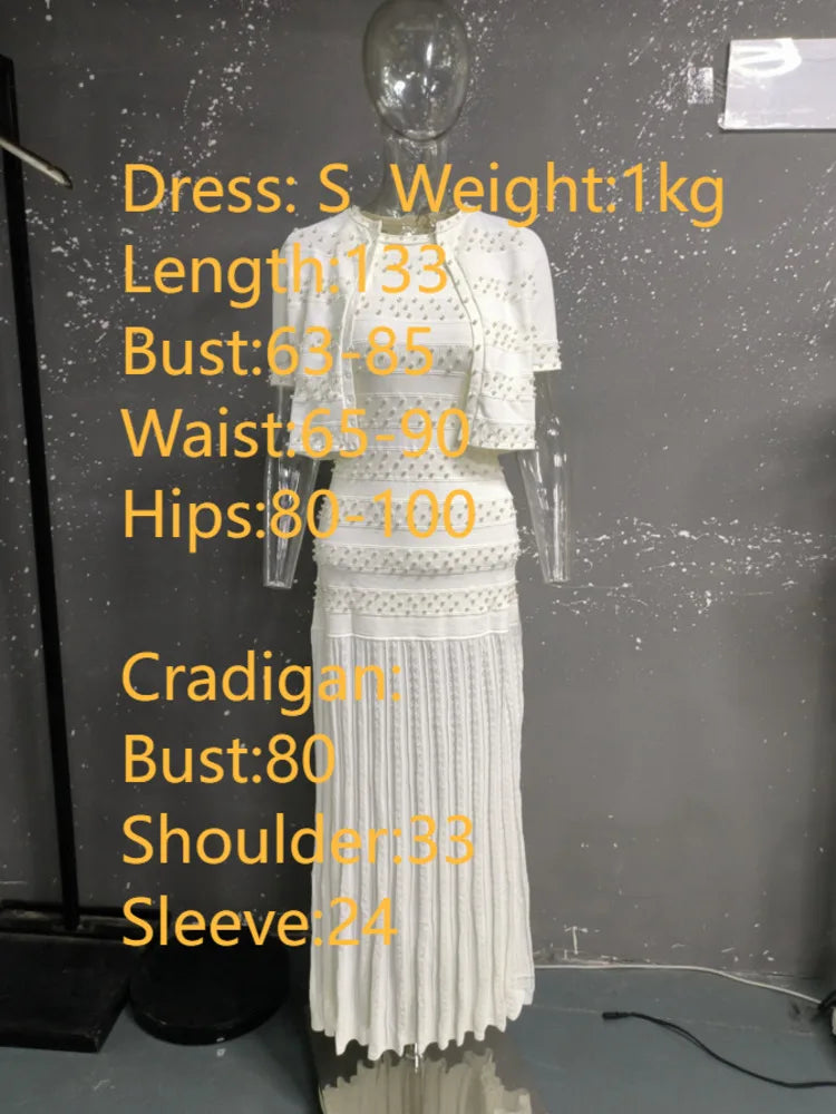 DEAT Single-Button Beaded Round-Neck Short-Sleeved Cardigan Fitted And Slimming Tank Top Dress Set 2026 Spring Women's New