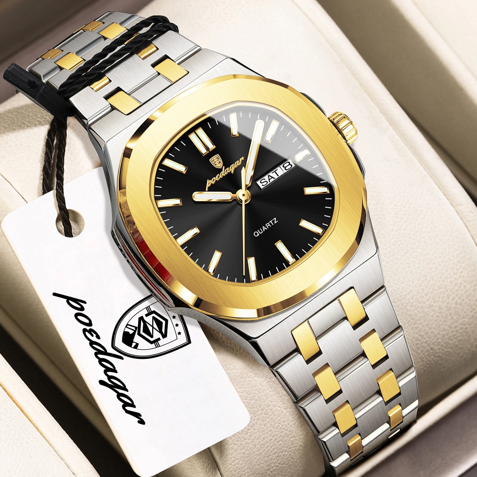 POEDAGAR Top Fashion Square Watch For Woman Luminous Waterproof Date Week Ladies Watch Stainless Steel Women's Quartz Wristwatch