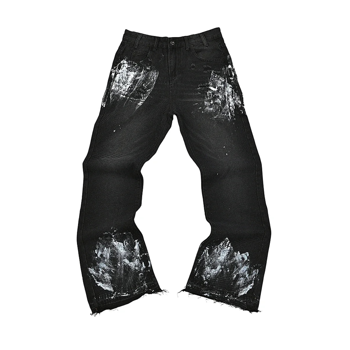 High Street Ink Painted Washed Black Baggy Jeans for Men Straight Vintage Loose Casual Denim Trousers Oversized Ropa Hombre Jean