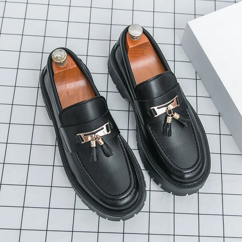 New Platform Leather Shoes Men Classic Leather Loafers Man Party Social Derby Men's Dress Formal Shoes Casual Business Brogues
