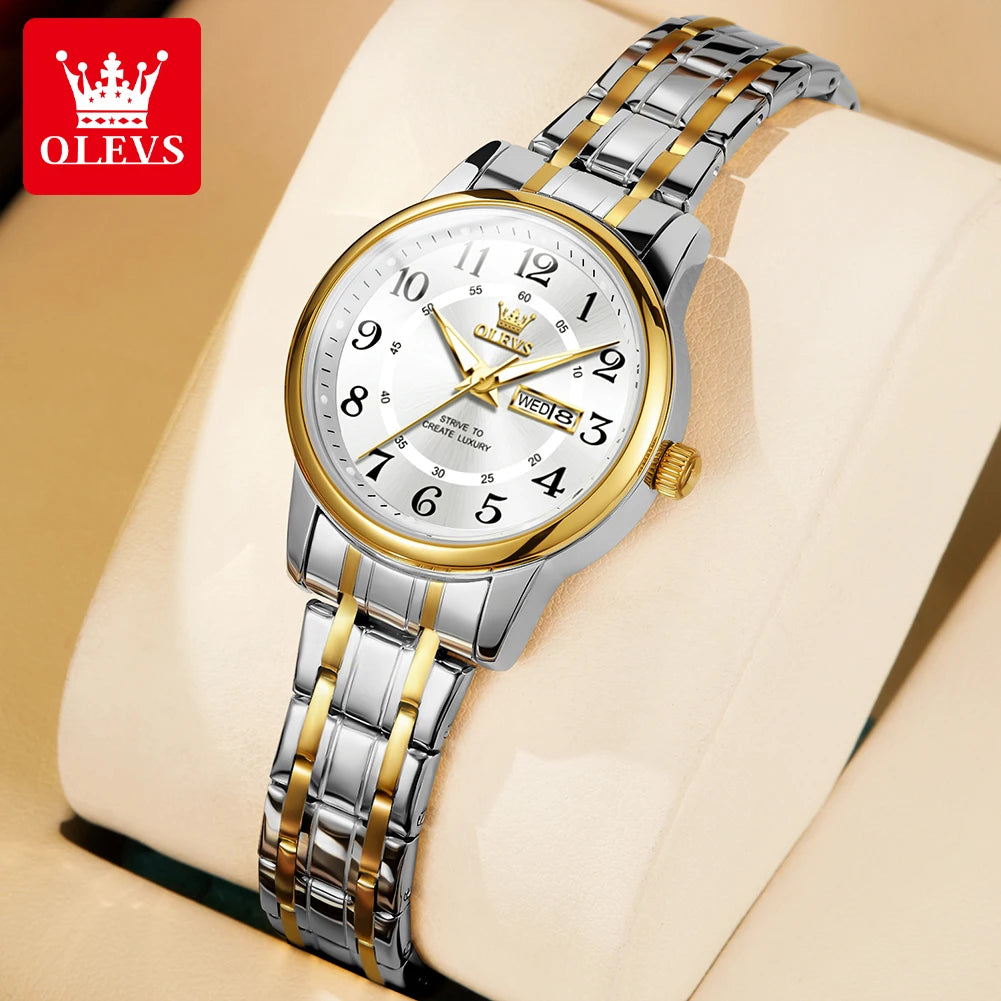 OLEVS 2891 Women's Quartz Wristwatches Stainless Steel Strap Waterproof Luminous Date Week Original Ladies Business Watches