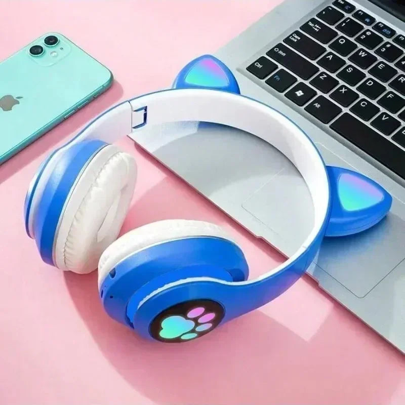 New Cute Cat Wireless Headphones RGB Cute Cat Ears Headset With Microphone Noise Cancelling Kid Stereo Music Children's Gifts