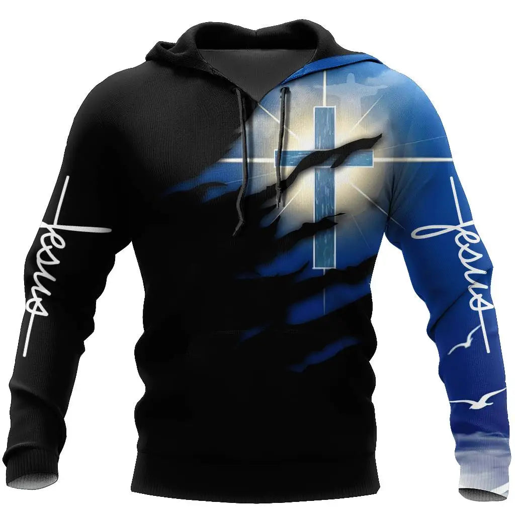 Christian Jesus Mens Hoodie 3D Print Harajuku Clothes Fashion Hooded Sweatshirt Casual Pullover Streetwear New Oversized Jacket