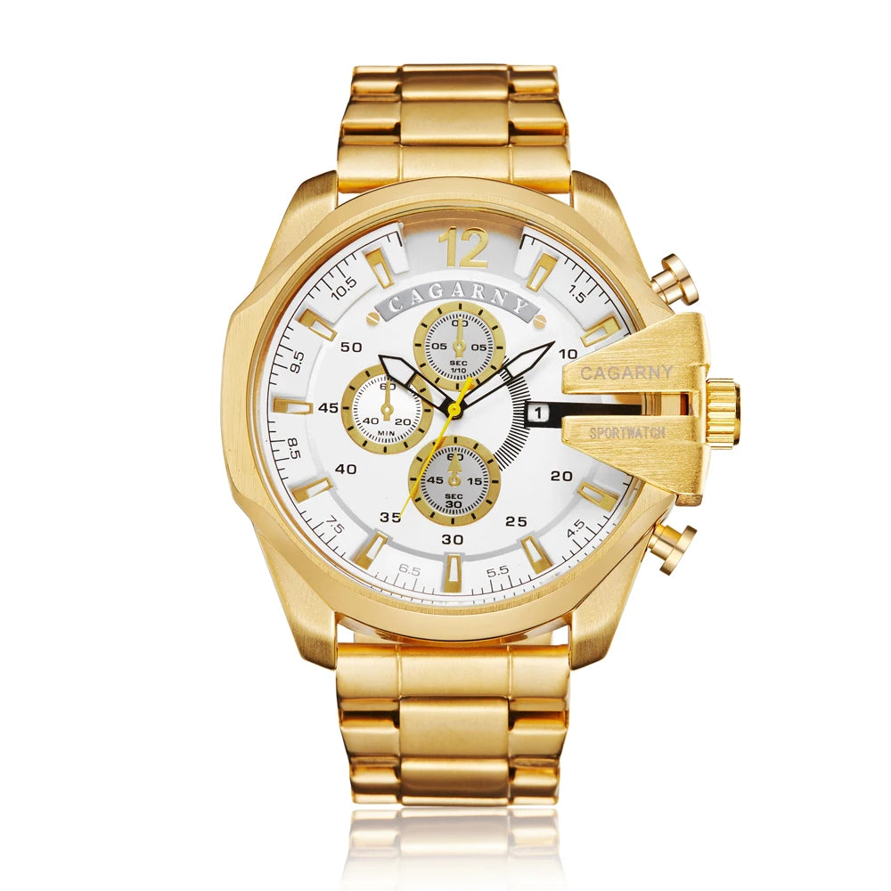 CAGARNY 6839 Luxury Steel Strip Quartz Men's Watch Calendar Luminous Large Dial Mens Watches Relogios Masculino Montres Hommes