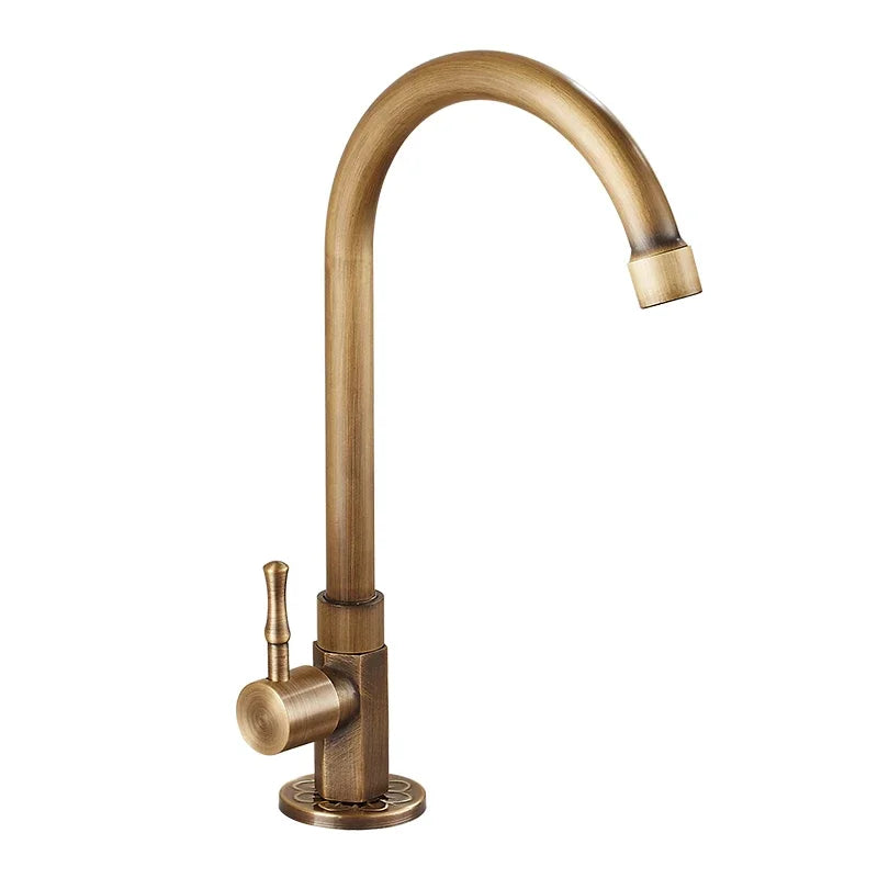 High Quality Faucet Brass Classic Only Cold Water Kitchen Sink Faucet Gooseneck Single Lever Outdoor Tap Bronze Brushed Finish