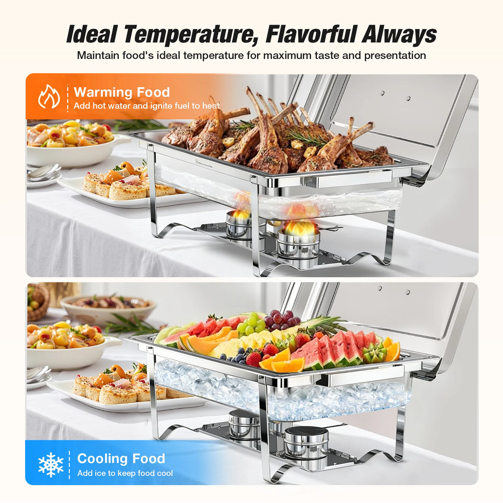4PCS 10L Stainless Steel Square Chafing Dishes for Buffet Chafing Dish Set for Home Parties, Christmas Buffet Warmer Set