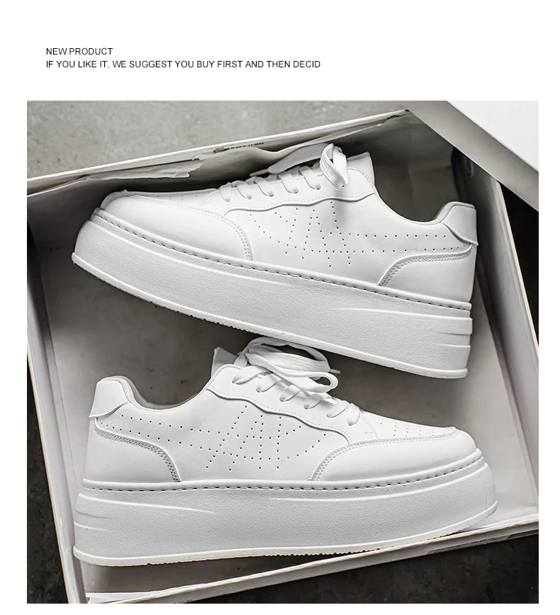 Spring Men's Shoes, New Breathable White Sneakers, Versatile Thick-soled Height-increasing Sports Shoes, and Casual Sneakers