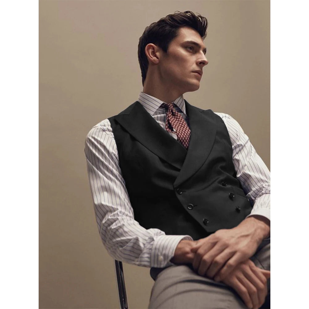 Gentleman Vest Man Dress Vests for Men Vests Double Breasted Elegant Lapel Men's Waistcoat Tuxedo Wedding Dinner Male Clothing