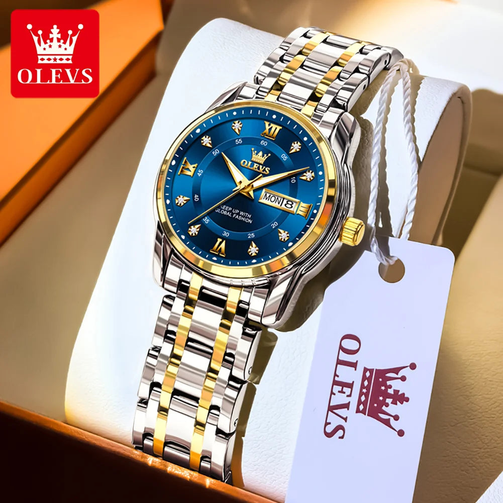 OLEVS 5513 Woman Watch Luxury Diamond Scale Dual Calendar Stainless Steel Strap Waterproof Watches Elegant Ladies Wristwatcheses