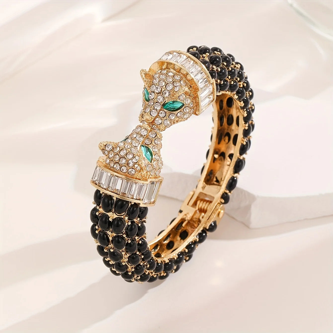 Vintage Luxury Full Rhinestone Double Headed Leopard Open Bangles Fashion Exquisite Versatile Bracelets Jewelry Gifts For Women
