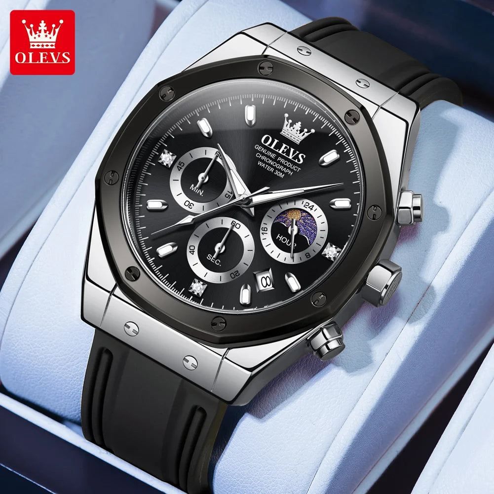 OLEVS 9911 Mens Watch Fashion Brand Waterproof Luminous Quartz Watch for Men Small Dial Sport Wristwatch Chronograph Date Watch