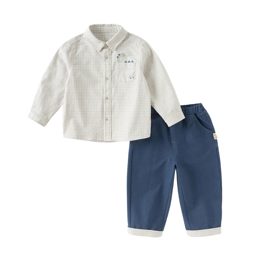 Dave Bella Children Autumn Spring Plaid Shirt Trousers Suits Boys Blouse+Pant 2Pcs Sets Casual Tracksuits Cloth DB3252509