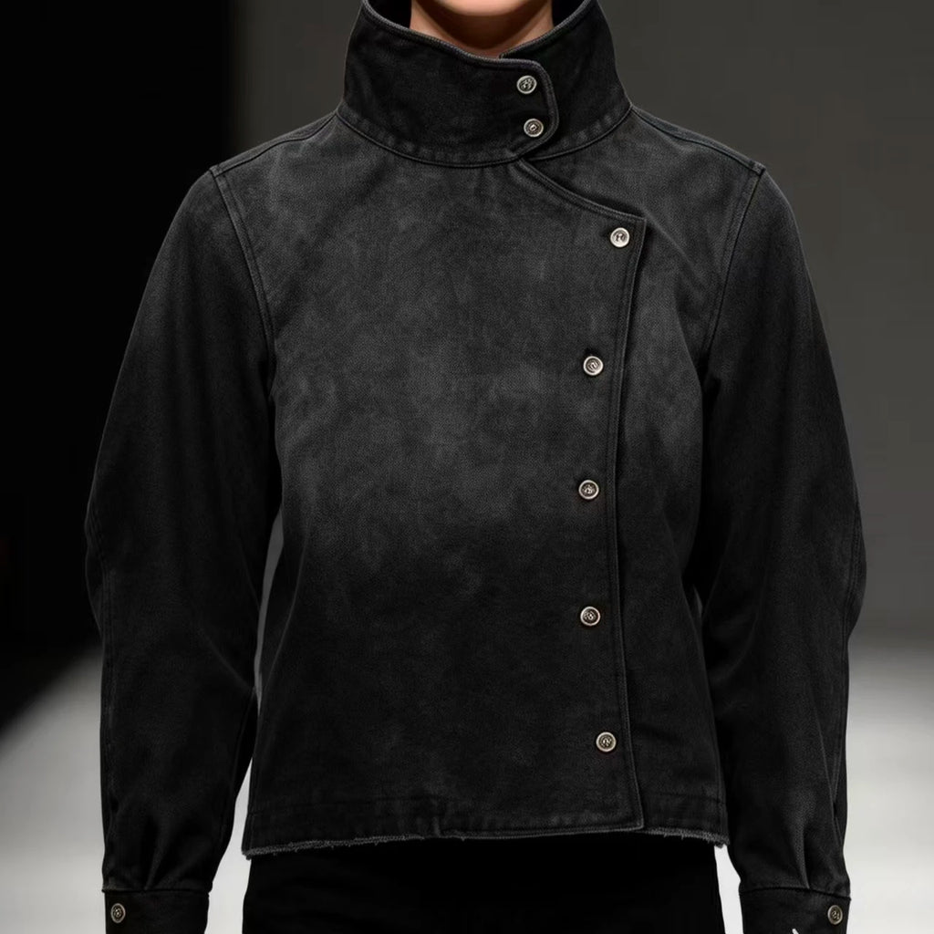 Y2k American Black Fencing Jacket Retro Gothic Hip-Hop Washed Gradient Irregular Buttons Men And Women Canvas Casual Jacket