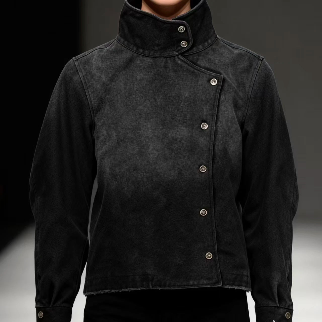 Y2k American Black Fencing Jacket Retro Gothic Hip-Hop Washed Gradient Irregular Buttons Men And Women Canvas Casual Jacket