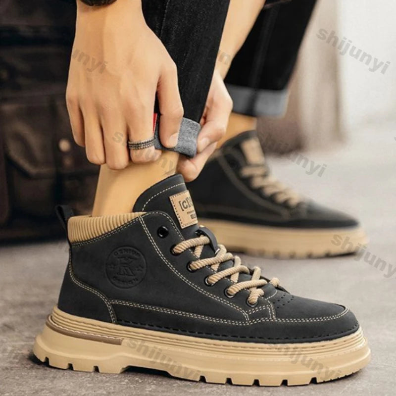 Men Leather Casual Shoes Autumn New Fashion Comfortable Soft Leather Boots Men Retro Low-top Ankle Boots Men Casual Work Shoes